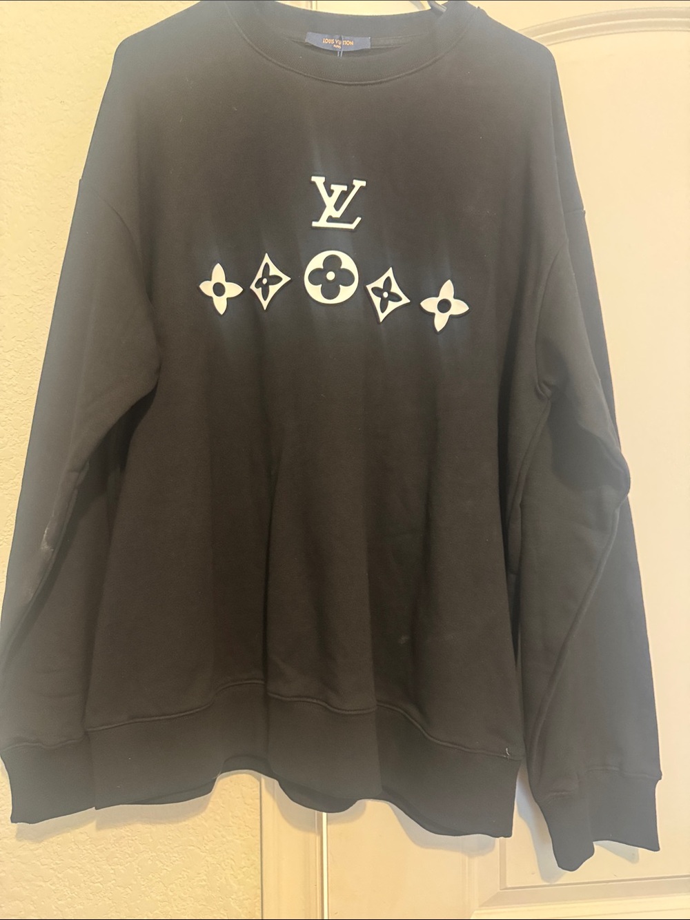 Black Crewneck Sweatshirt with White Monogram